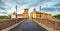 Panorama of Tiber Island and Fabricius Bridge on the river Tiber in Rome, Italy