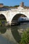 Panorama of Tiber River and Pons Cestius in city of Rome, Italy