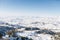 Panorama of the Tien Shan mountains, which opens from the top of a mountain pass in the resort of Beldersay in Uzbekistan