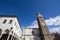 Panorama of the Titov trg square in Koper, Slovenia, with the Mestni Stolp city tower, the cathedral of the assumption