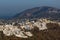 Panorama to town of Fira and Prophet Elias peak, Santorini island, Thira, Greece