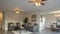 Panorama Toned living room with kitchen table and double fans