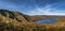 Panorama with Tonelagee Mountain and heart shaped lake, Lough Ouler, Wicklow Mountains, Ireland