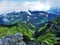 Panorama from the top of Hochwart in mountain mass Glarus Alps