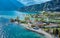 Panorama of Torbole a small town on Lake Garda, Italy. Europa.beautiful Lake Garda surrounded by mountains in the summer time