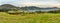 Panorama with a tourist hut in Sudetes, Poland