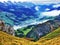 Panorama towards the Alpine peaks in the Churfirsten mountain chain