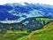 Panorama towards the Alpine peaks in the Churfirsten mountain chain