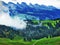 Panorama towards the Alpine peaks in the Churfirsten mountain chain