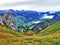 Panorama towards the Alpine peaks in the Churfirsten mountain chain