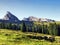 Panorama towards the Alpine peaks Frumsel and Selun in the Churfirsten mountain chain