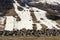 Panorama Town of Livigno in winter. Livigno landscapes in Lombardy, Italy, located in the Italian Alps, near the Swiss border