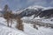 Panorama Town of Livigno in winter. Livigno landscapes in Lombardy, Italy, located in the Italian Alps, near the Swiss border