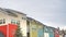 Panorama Townhouses with colorful exterior walls with cloudy sky background in winter