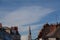 Panorama with traditional france roof in the city on Nantes in a sunny day with clear sky - body copy