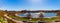 Panorama Trails around lake and fountain in the Heartland of America Park in Omaha Nebraska USA