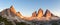 Panorama of Tre Cime and Monte Paterno at sunset