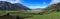 Panorama of a valley in New Zealand`s Southern Alps