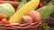 Panorama of vegetables in a wicker basket