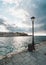 Panorama venetian harbour waterfront and Lighthouse in old harbour of Chania at sunset, Crete, Greece