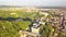 Panorama of Verona historical city centre, bridges across Adige river. Medieval buildings with red tiled roofs, Italy.Aerial video