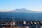 The panorama of Vesuvius volcano opening from promenade in Napoli