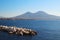 The panorama of Vesuvius volcano opening from promenade in Napoli