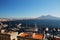 The panorama of Vesuvius volcano opening from promenade in Napoli