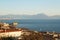 The panorama of Vesuvius volcano opening from promenade in Napoli