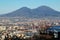 The panorama of Vesuvius volcano opening from promenade in Napoli