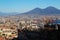 The panorama of Vesuvius volcano opening from promenade in Napoli