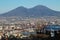 The panorama of Vesuvius volcano opening from promenade in Napoli