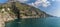A panorama view across the bay at Marina di Praia, Praiano, Italy