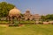 A panorama view across the garden and Lalgarh Palace in Bikaner, Rajasthan, India