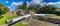 A panorama view across lock gates on the Five Locks network on the Leeds, Liverpool canal at Bingley, Yorkshire, UK