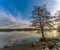 A panorama view across Pitsford Reservoir, UK just before sunset