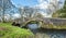 A panorama view across River Syfynwy, Wales towards the Gelli bridge