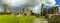 A panorama view across the thirteenth-century castle at Llawhaden, Wales