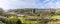 A panorama view across the valley leading to the beach at Manorbier on the Pembrokeshire coast, South Wales