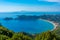 Panorama view of Agios Georgios beach in Greek island Corfu