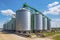 panorama view on agro silos granary elevator on agro-processing manufacturing plant for processing