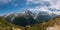 Panorama with view on Aiguille Vert in Mont Blanc Massif.