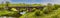 A panorama view of along Chesterfield canal towards the Manton railway viaduct and the town of Worksop in Nottinghamshire, UK