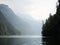 Panorama view of alpine mountain lake Konigssee Koenigssee King Schonau Berchtesgaden Bavaria Germany alps mountains