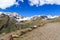 Panorama view alpine mountains seen from gavia pass in Stelvio National Park