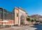 Panorama view of the Arabic marble arch, entrance of the Atarazanas food market in the historic centre of the city of Malaga