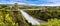 A panorama view of the Avon Gorge and the Clifton Suspension bridge that spans it from Sion Hill