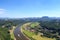 Panorama view from Bastei to river Elbe and table mountain Lilienstein and Rathen, Saxon Switzerland