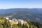 Panorama view of Bavarian Forest with summit station seen from mountain Großer Arber, Germany