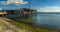 A panorama view from the beach along the longest pleasure pier in the world at Southend-on-Sea, UK